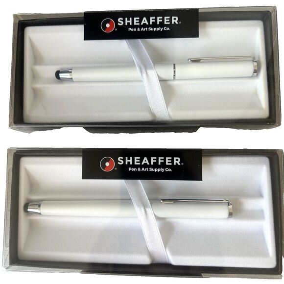 Sheaffer LOT 2 pcs Stylus Ballpoint Pens White N2982851 Black Ink NEW Gift Box - Picture 1 of 4